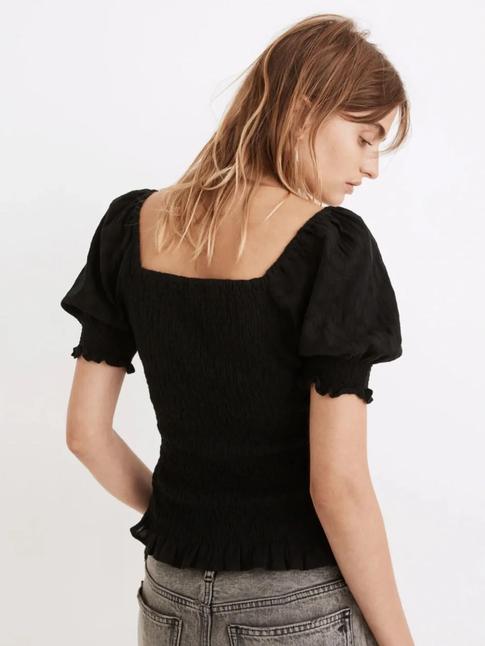 Madewell Lucie Puff-Sleeve Smocked Bodice Top